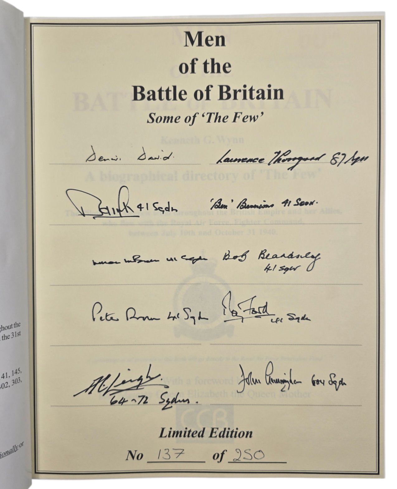 Original English Book – Men of the Battle of Britain, Kenneth G. Wynn, signed by WWII veterans (1999) — image 2