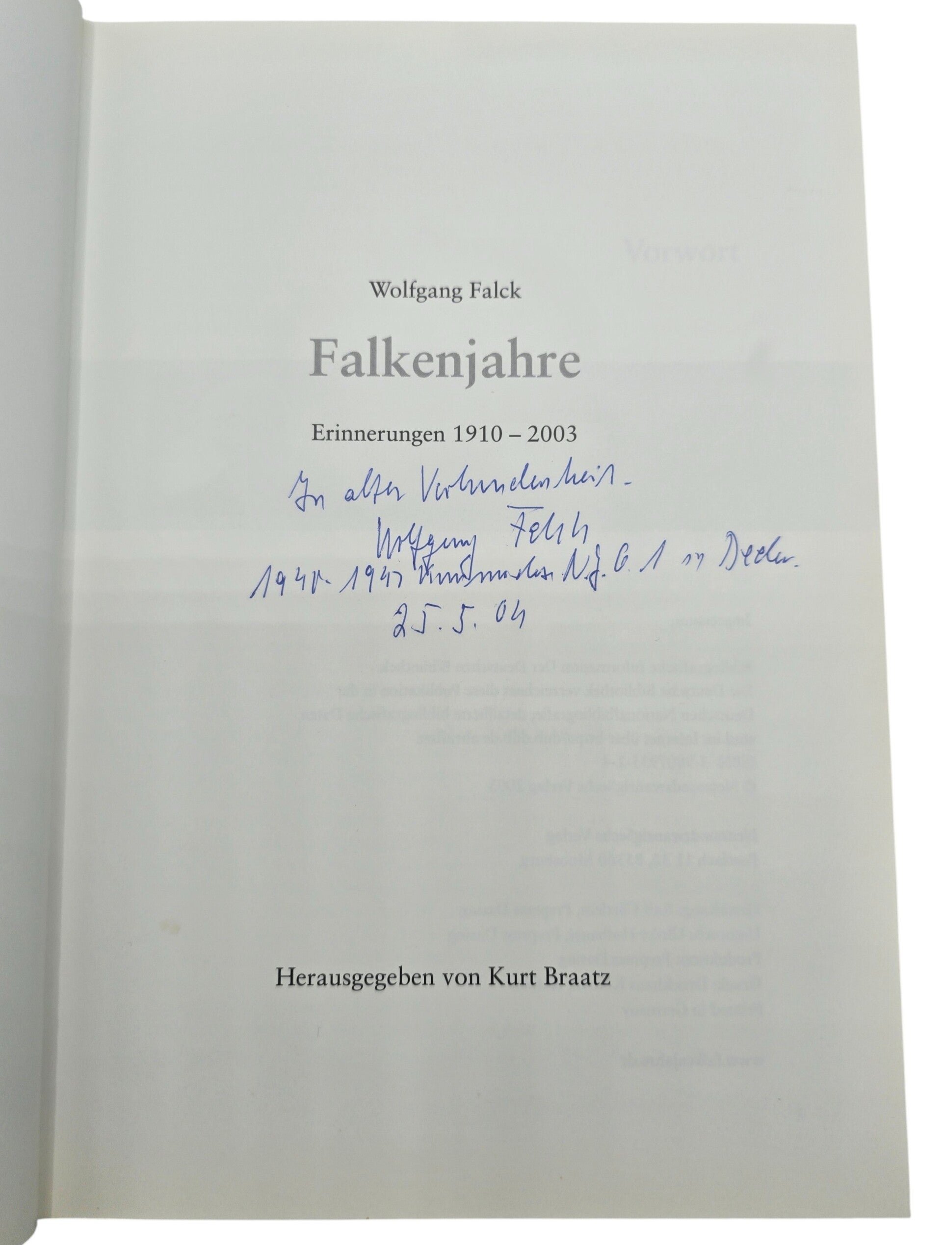 Original German Book – Falkenjahre: Erinnerungen 1910–2003, Wolfgang Falck, signed (2004) — image 2