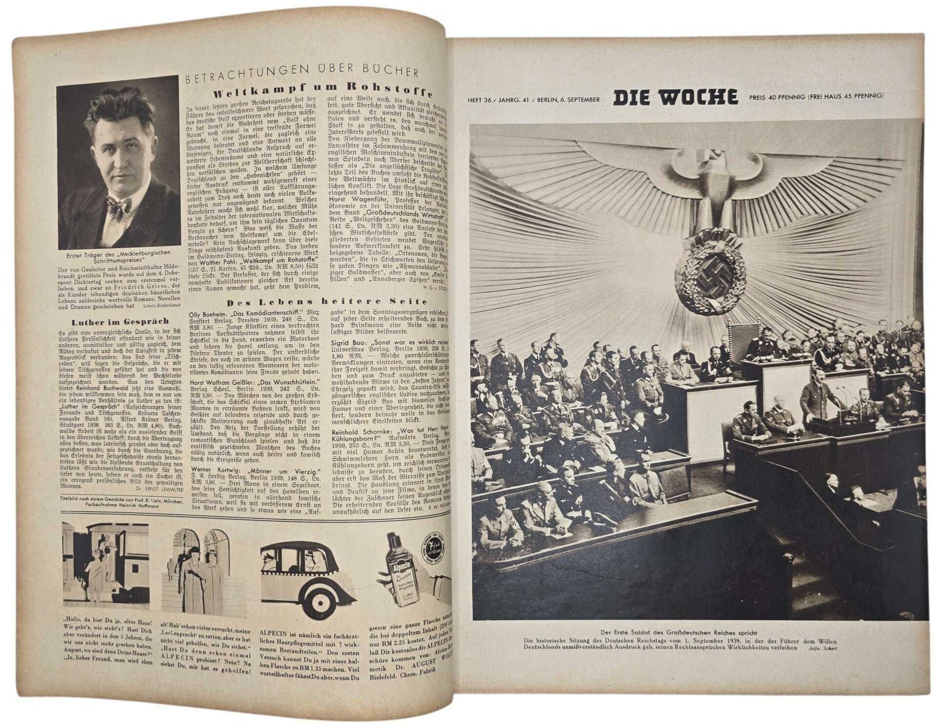 Original WW2 German Magazine - Die Woche No. 36, Adolf Hitler (1939) — image 2