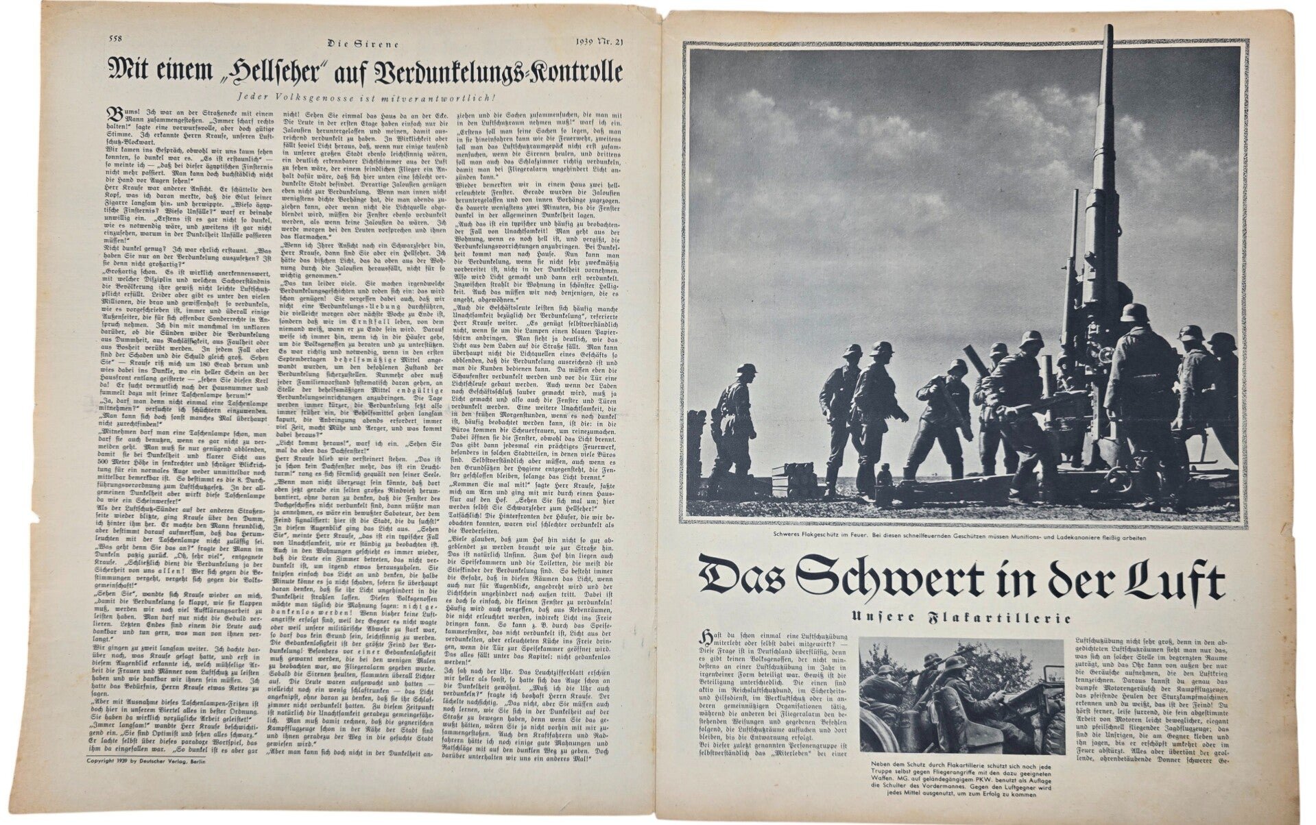 Original WW2 German RLB Magazine - Die Sirene, Nr. 21, Ortsgruppen-Ausgabe, Fliegerwacht am MG (1939) — image 2