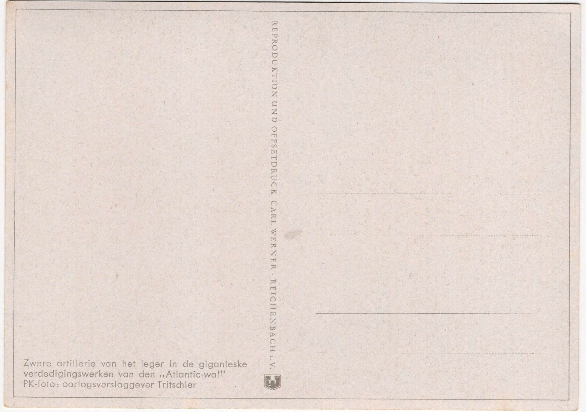 Original WW2 German Postcard - Bunker atlantic wall ''Zware Duitsche artillerie aan den Atlantic-wal'', Tritschler — image 2
