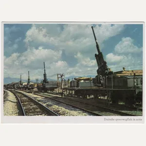 Original WW2 German Postcard - ''Duitsche spoorwegflak in actie'', Meinhold