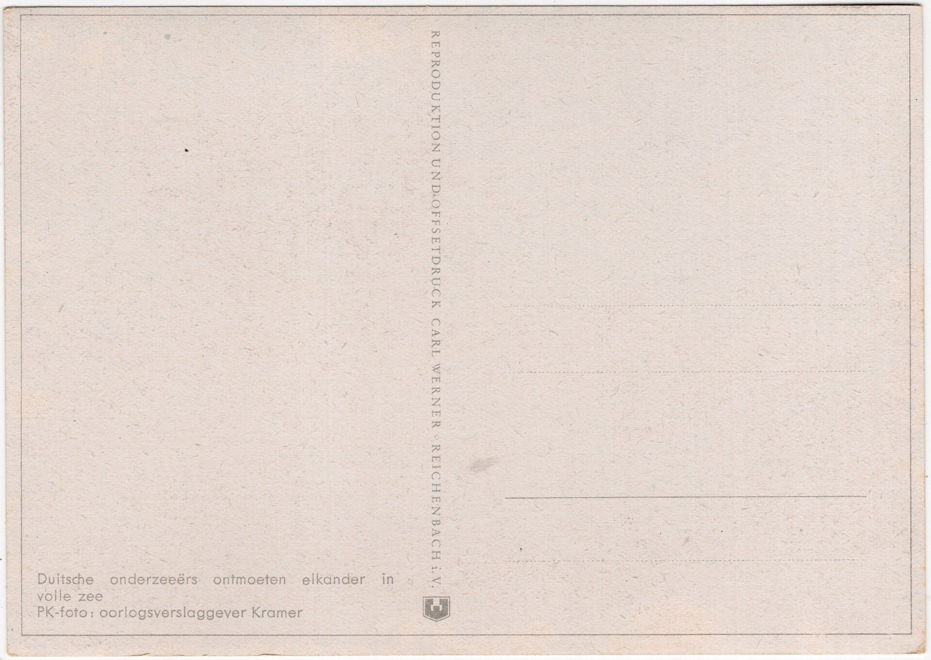 Original WW2 German Postcard - Kriegsmarine submarine ''Duitsche onderzeeërs ontmoeten elkander in volle zee'', Kramer — image 2