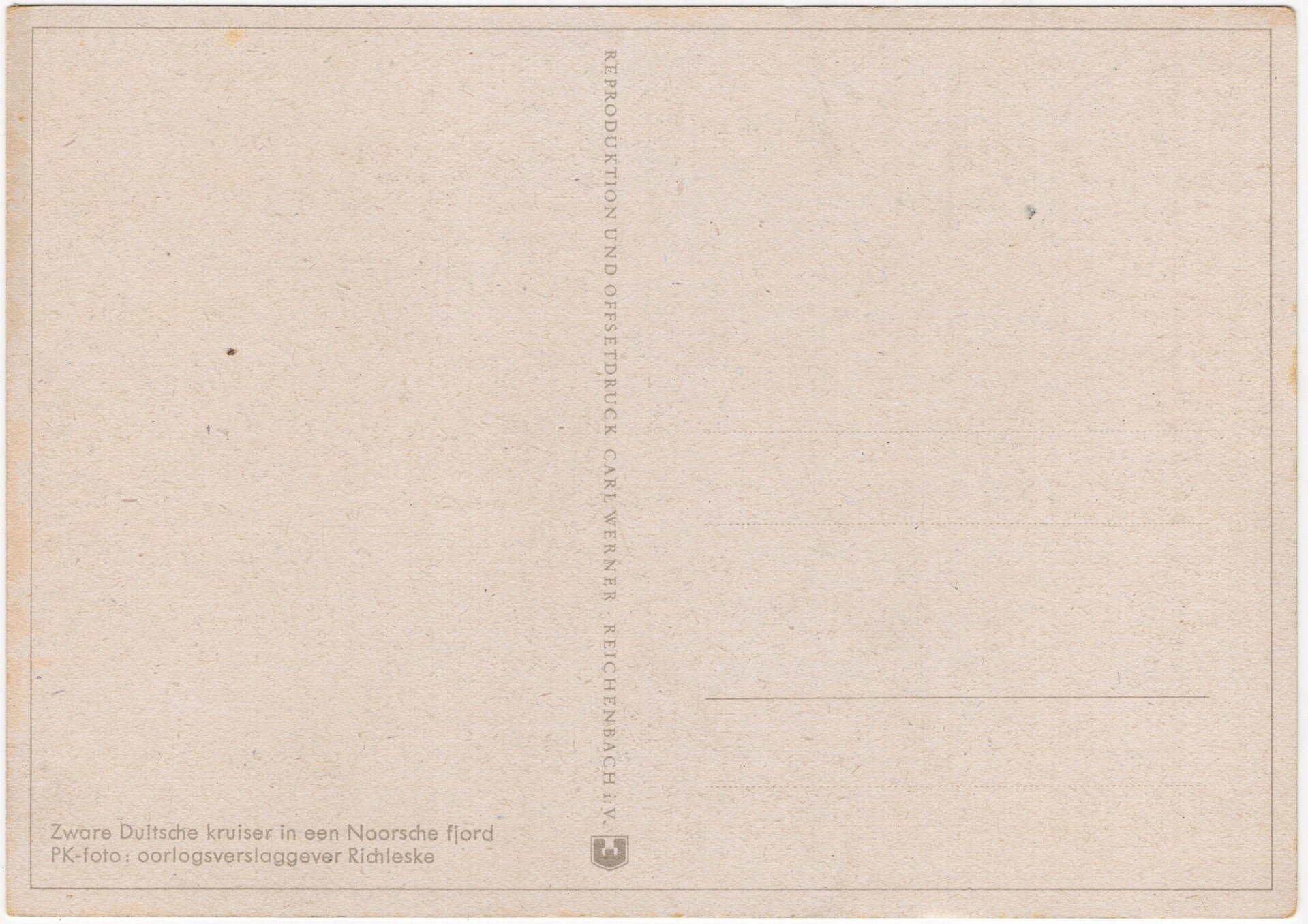 Original WW2 German Postcard - Kriegsmarine ship ''Zware Duitsch ekruiser in een Noorsche fjord, Richleske — image 2