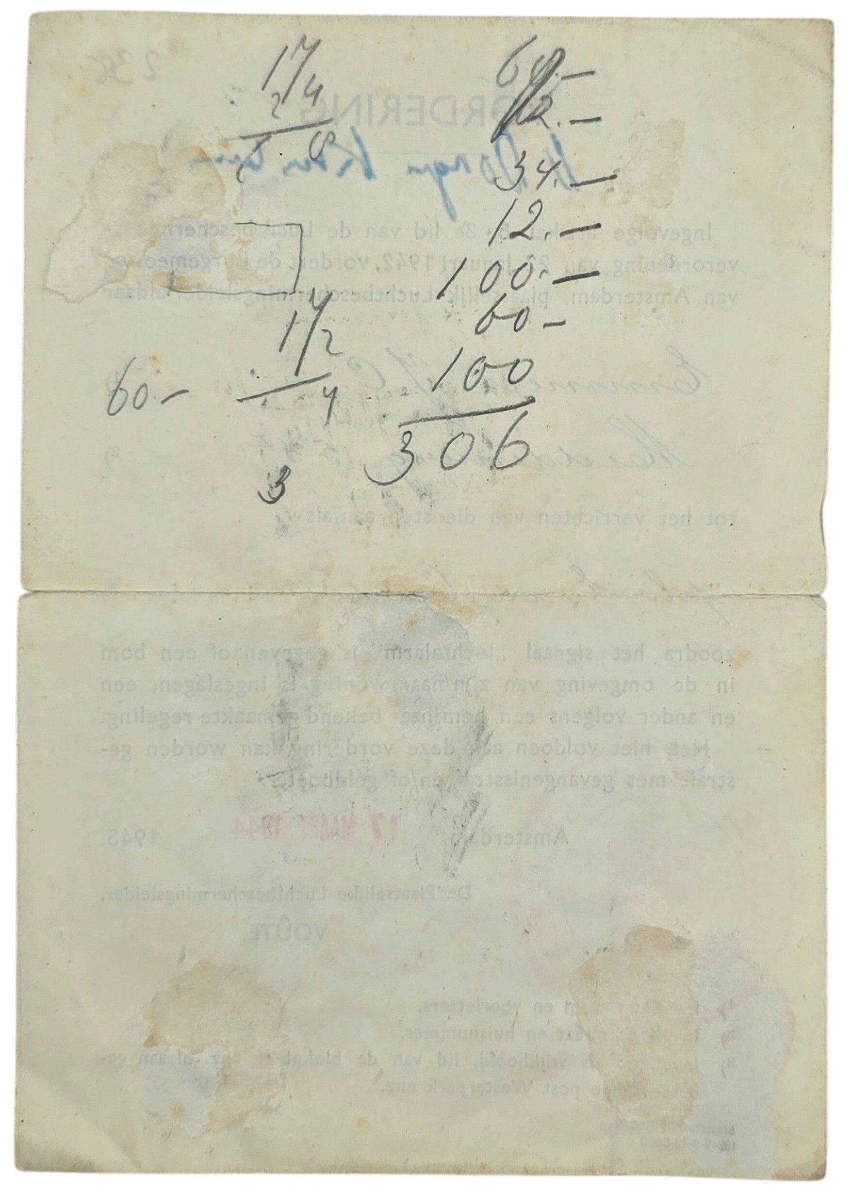 Original WW2 Dutch LBD Document - Luchtbeschermingsdienst Amsterdam ID Card (1944) — image 2