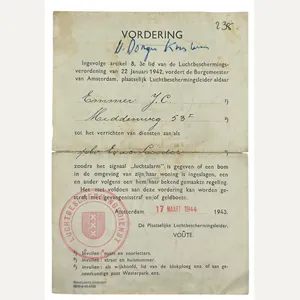 Original WW2 Dutch LBD Document - Luchtbeschermingsdienst Amsterdam ID Card …