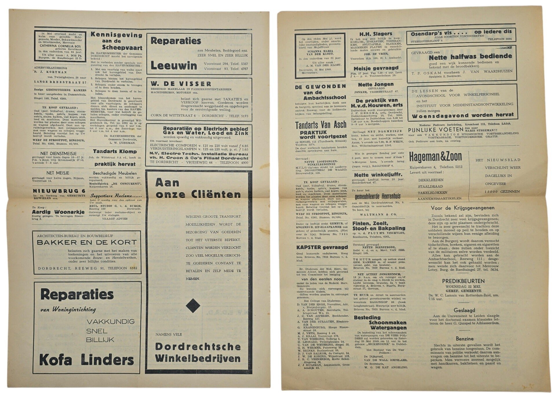 Original WW2 Dutch Newspaper - Dordrechtsch Nieuwsblad, Dordrecht, May (1940) — image 4