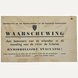 Original WW2 Allied Leaflet - ZH 3 ''Waarschuwing aan de …