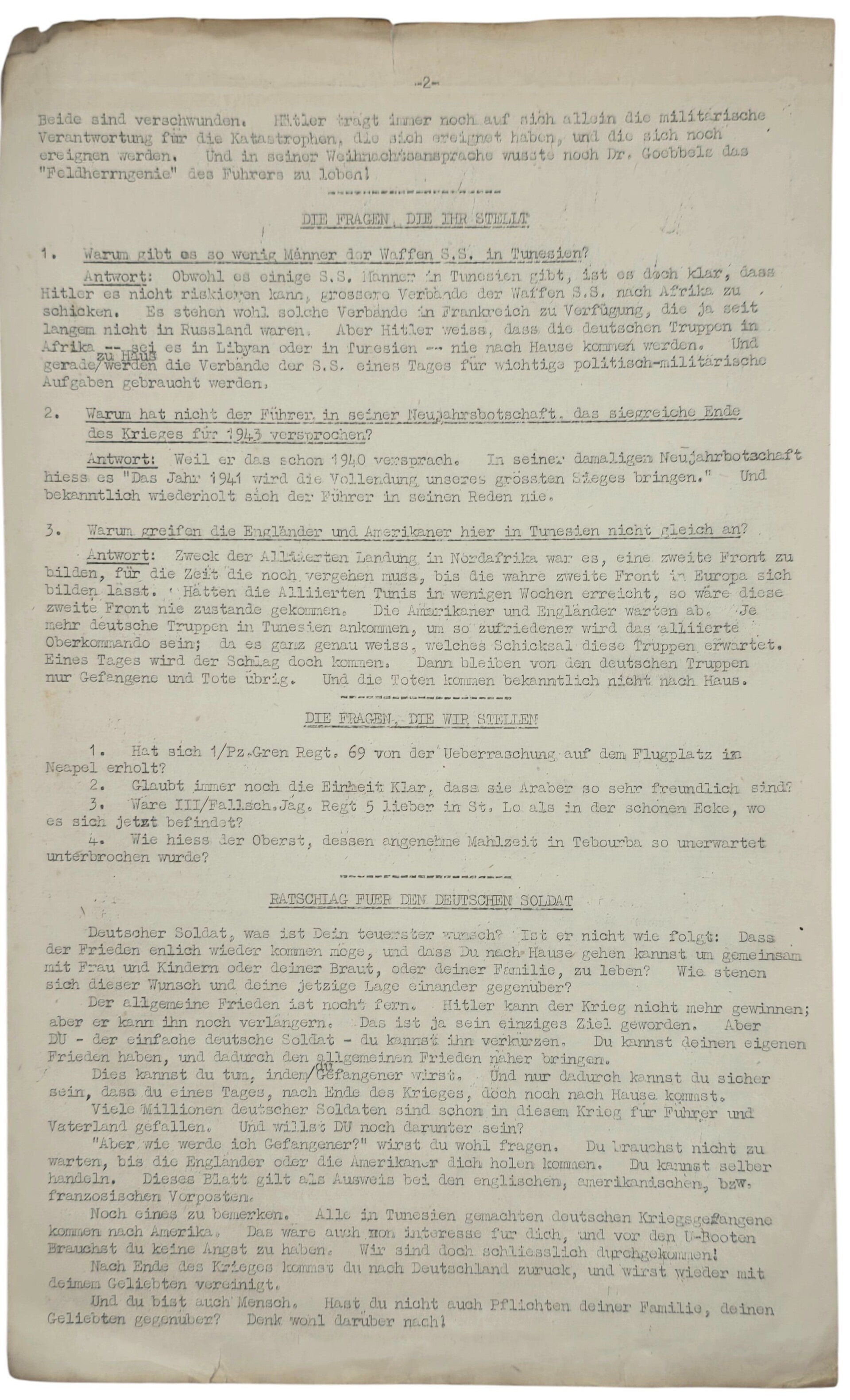 Original WW2 German Newspaper - Afrika Post, Wochenblatt für deutsche Truppen in Tunesien, Nr. 1 (1943) — image 2