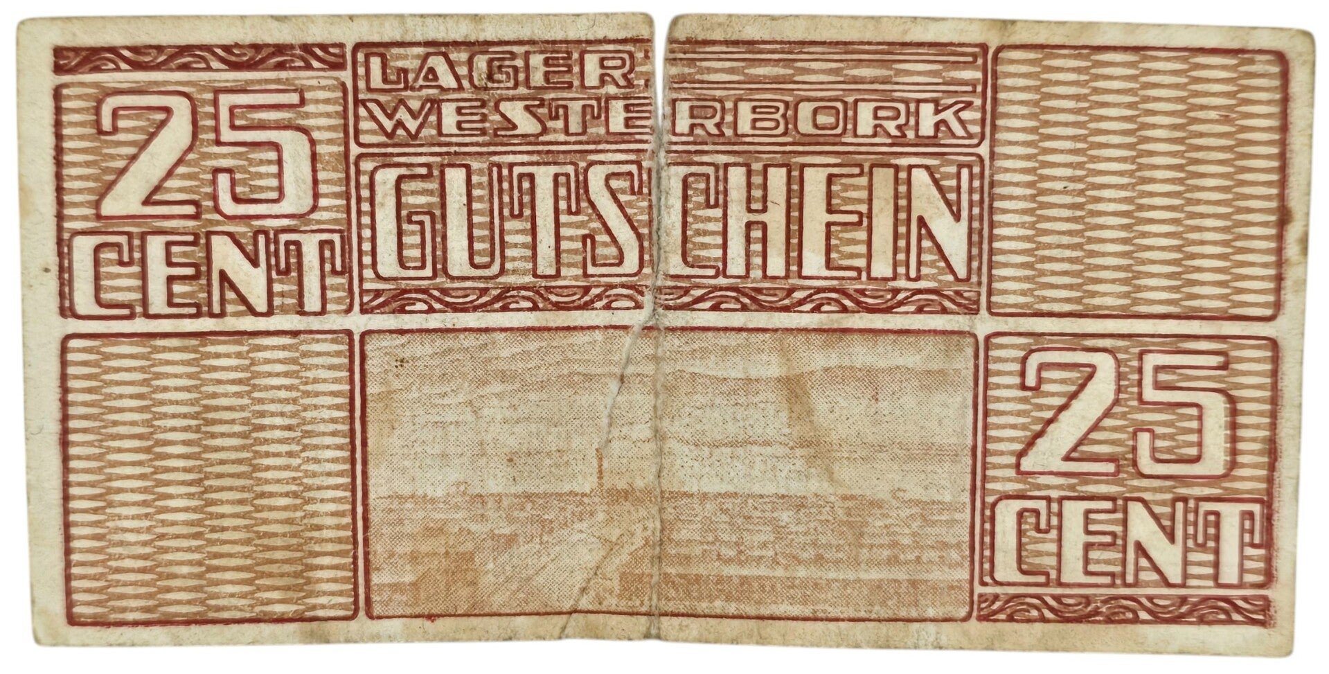 Original WW2 Dutch Document - Concentration Camp Westerbork 25 cent AA (1944) — image 2