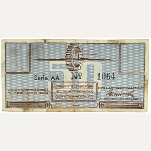 Original WW2 Dutch Document - Concentration Camp Westerbork 50 cent …