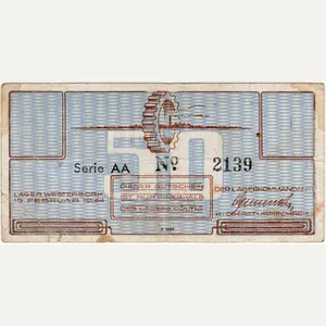 Original WW2 Dutch Document - Concentration Camp Westerbork 50 cent …