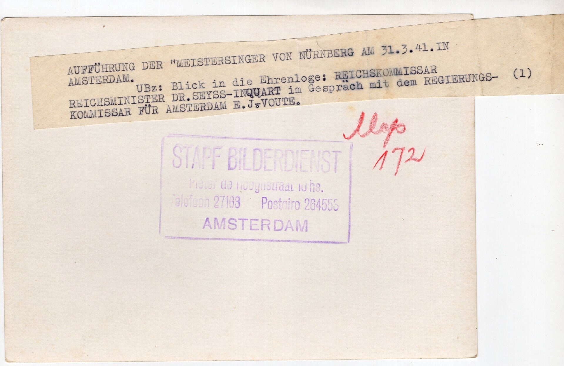 Original WW2 Dutch Collaboration NSB Press Photo - Reichskommissar Arthur Seyss-Inquart and Major of Amsterdam E. J. Voute in Amsterdam (1941) — image 2