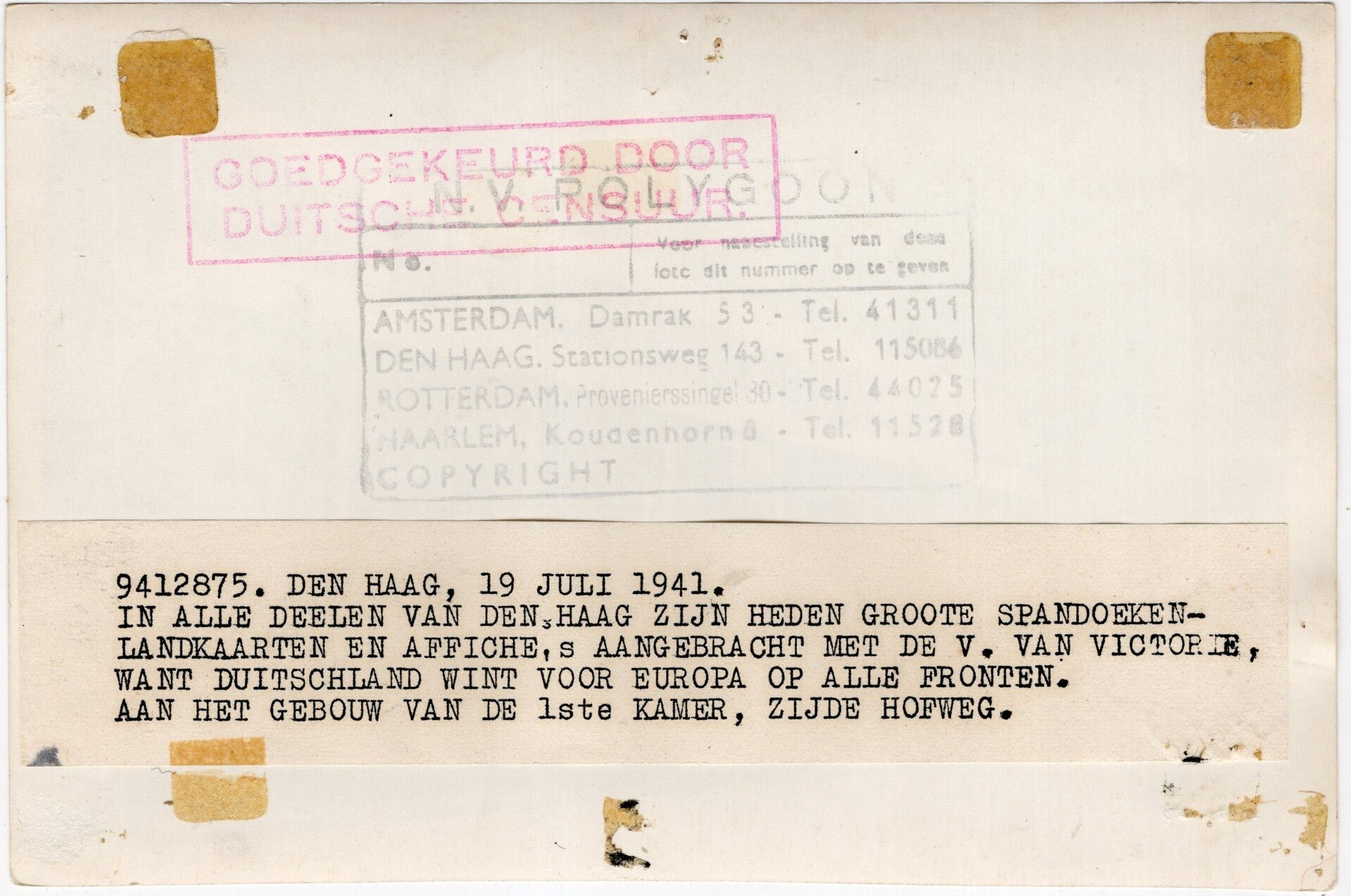 Original WW2 Dutch Collaboration NSB Press Photo - V action ''V = Victorie'', Binnenhof, Den Haag (1941) — image 2