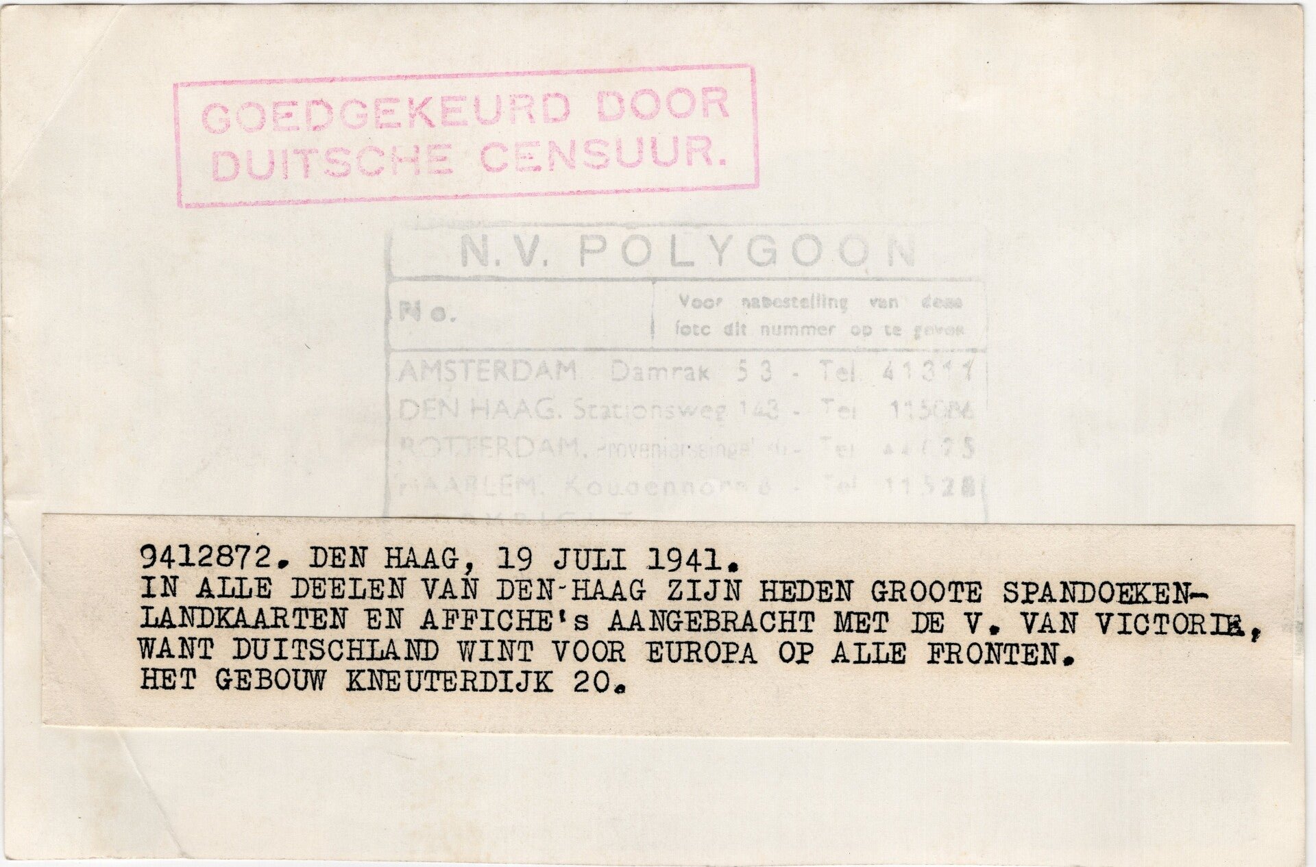 Original WW2 Dutch Collaboration NSB Press Photo - V action ''V = Victorie'', Kneuterdijk, Den Haag (1941) — image 2