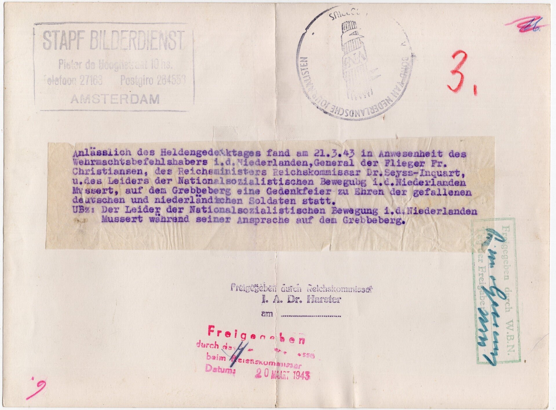 Original WW2 German NSB Press Photo - Anton Mussert speech during the remembrance at the Grebbeberg (1943) — image 2