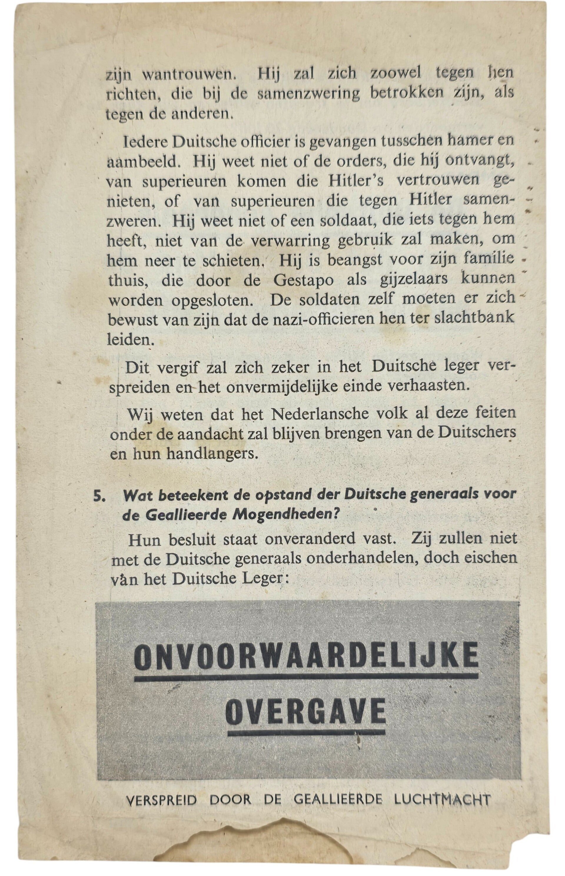 Original WW2 Dutch Leaflet - XH 27 ''De Duitsche generaals weten dat Duitschland de oorlog verloren heeft!'' (1944) — image 2