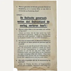 Original WW2 Dutch Leaflet - XH 27 ''De Duitsche generaals …