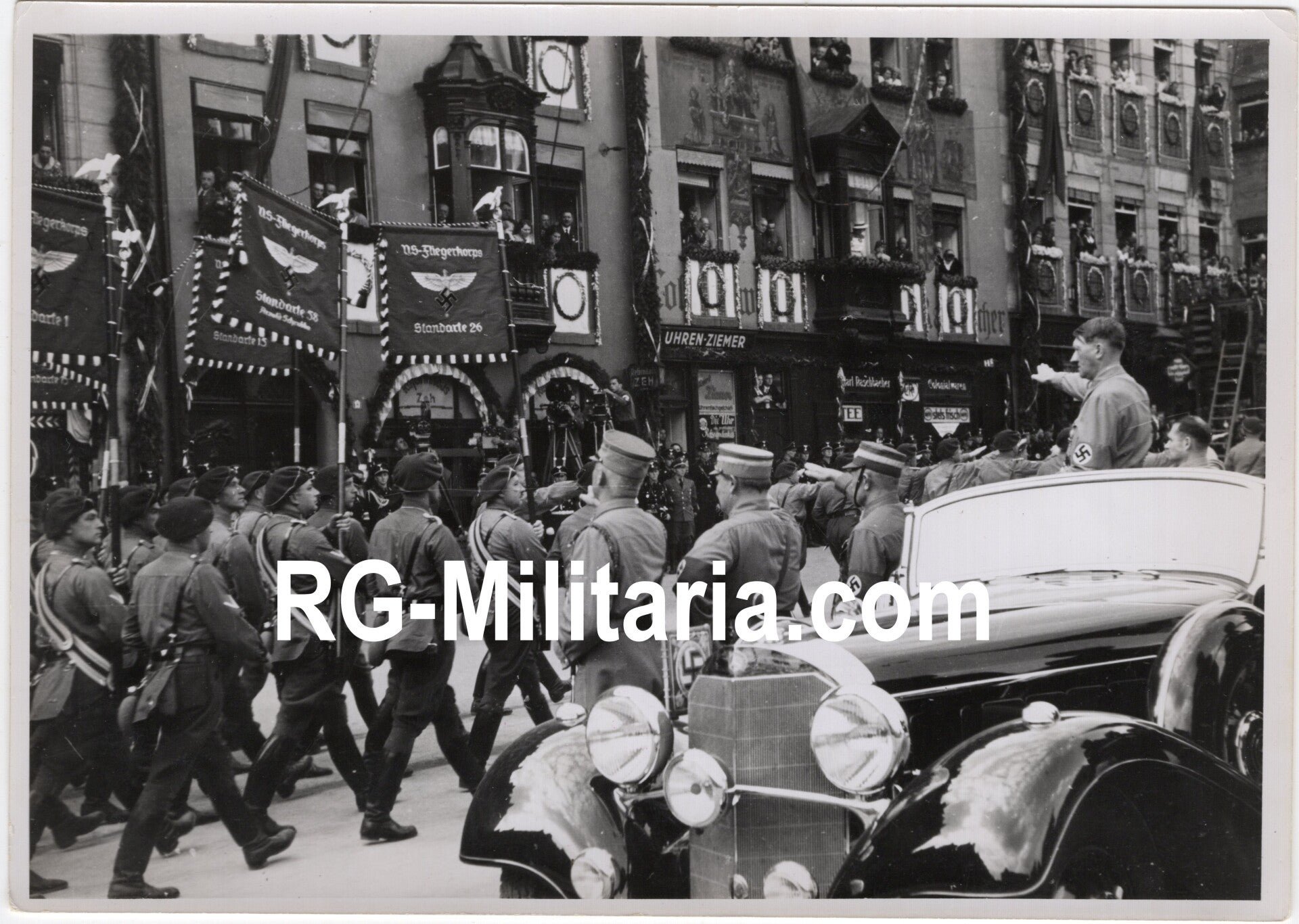 Original WW2 German Press Photo - NSFK NS Fliegerkorps parade, Adolf Hitler and Friedrich Christiansen salute, Reichsparteitag Nürnberg (1938) — image 3