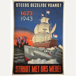 Original WW2 Dutch Collaboration NSB Poster - Steeds dezelfde vijand! …