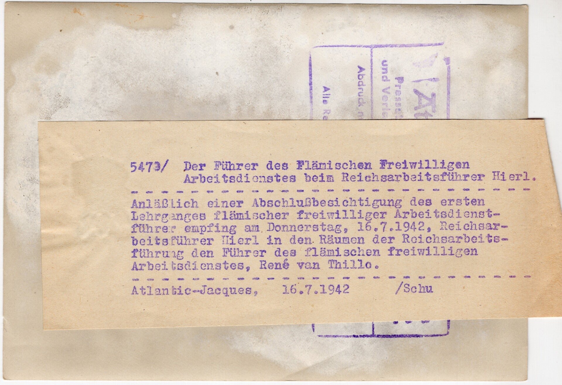 Original WW2 German Press Photo - RAD Reichsarbeitsführer Konstantin Hierl meeting the VAVV Flemish Arbeidsdienst leader Renaat van Thillo (1942) — image 2