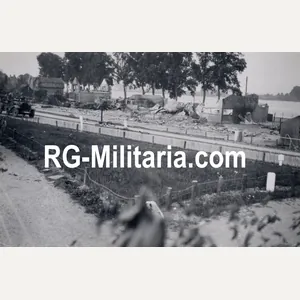Original WW2 German Photo - German soldiers driving past destroyed …