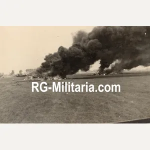 Original WW2 German Photo - Rotterdam airfield Waalhaven with burning …