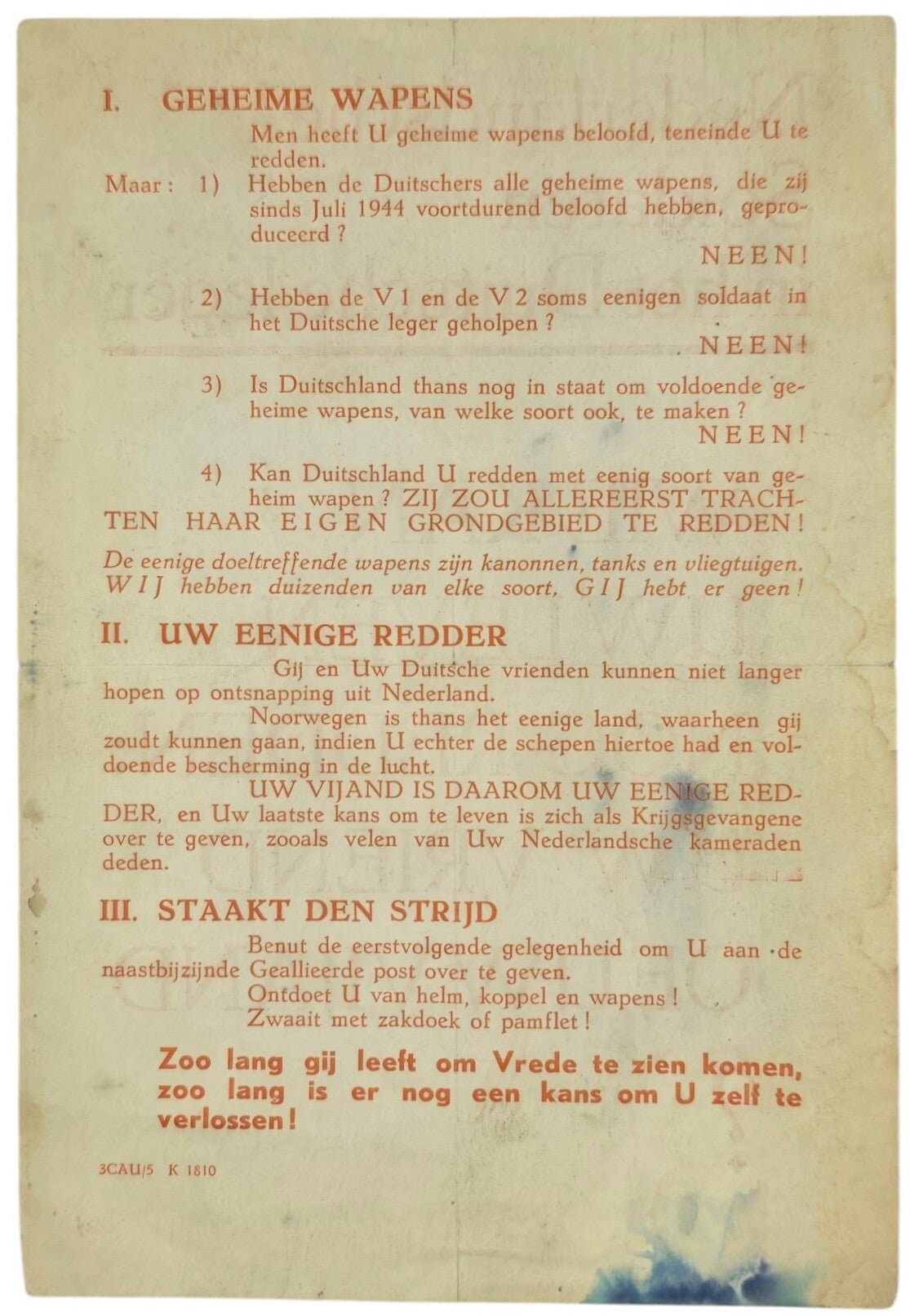 Original WW2 British Leaflet - 3CAU/5 K1810 ''Nederlandse soldaten in het Duitse leger!'' (1945) — image 2