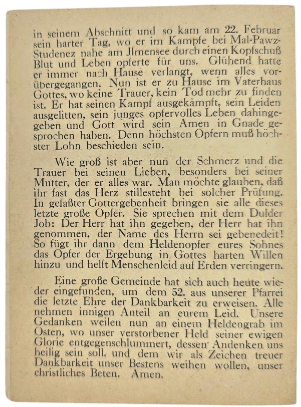 Original WW2 German Document - Death Card Ansprache Albert Grabl von Rappendorf (1944) — image 3
