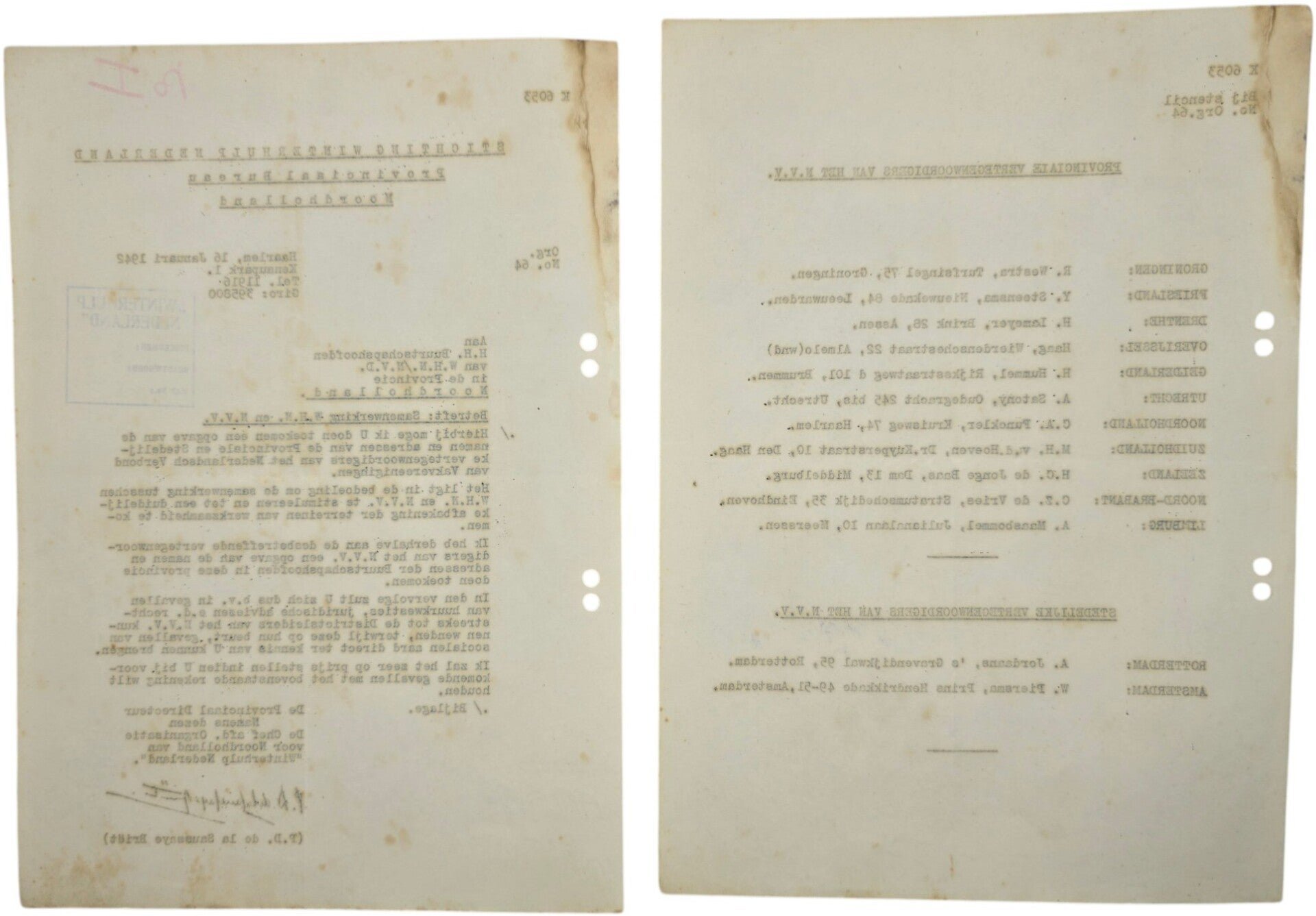 Original WW2 Dutch Collaboration WHN Document - Winterhulp Nederland circular collaboration WHN & NVV, Haarlem (1942) — image 2