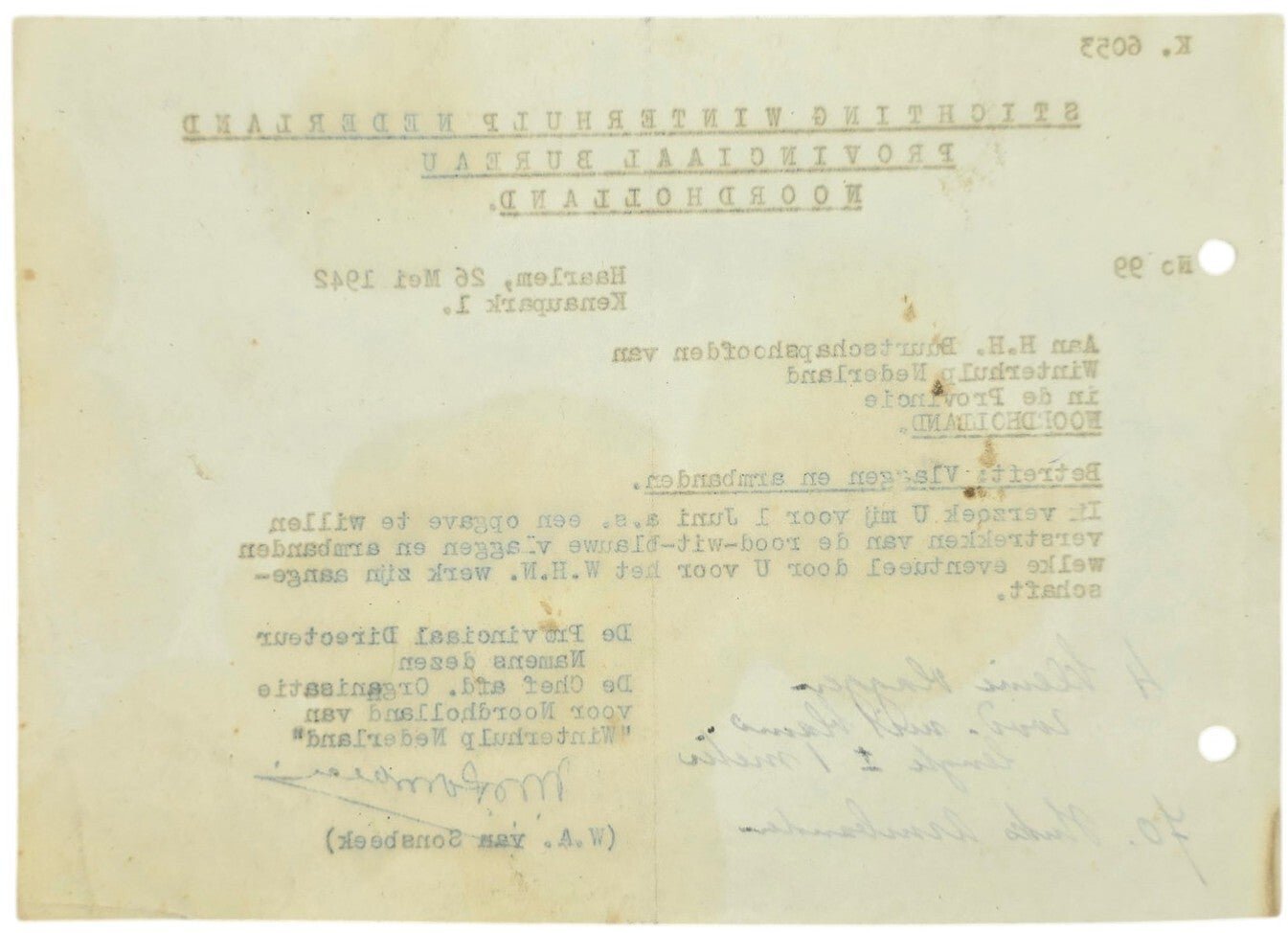 Original WW2 Dutch Collaboration WHN Document - Winterhulp Nederland circular flags and armbands, Haarlem (1942) — image 2
