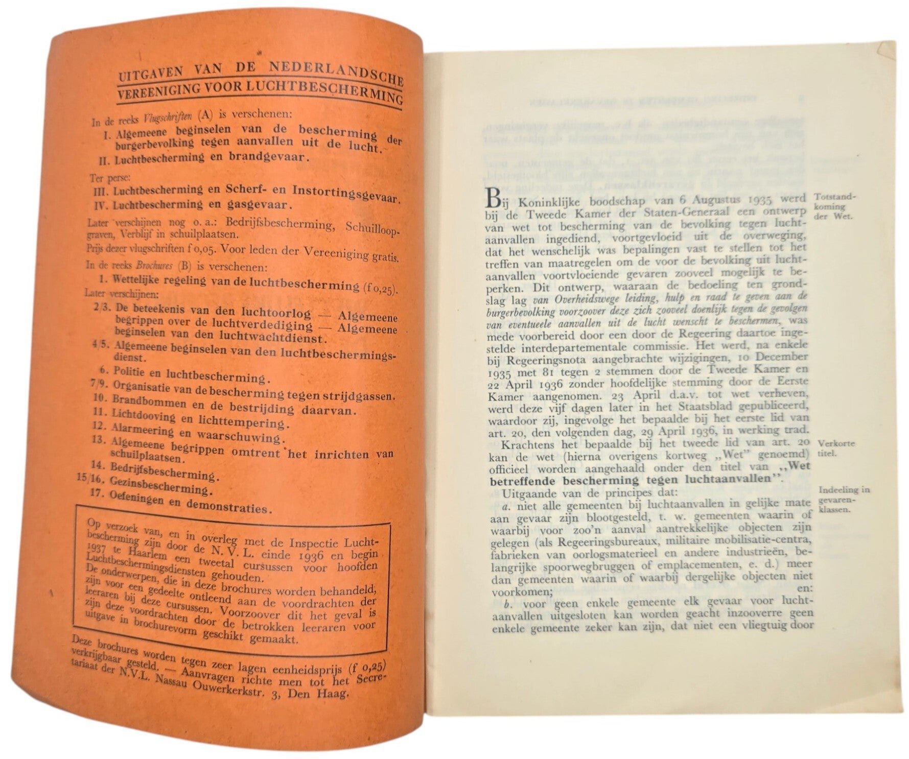 Original WW2 Dutch LBD Brochure - Wettelijke regeling van de Luchtbescherming Serie B, Nr. 1 (1937) — image 2
