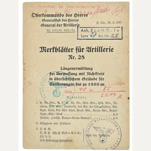 Original WW2 German Brochure - 1670/41 Merkblätter für Artillerie Nr. …
