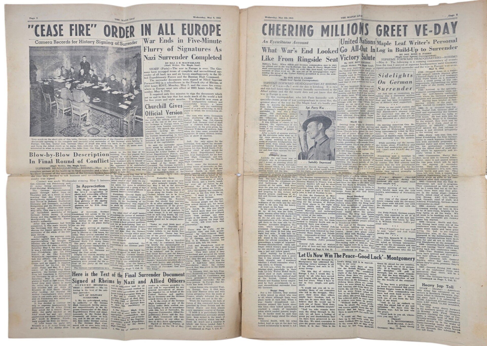 Original WW2 Canadian Newspaper - The Maple Leaf Extra Special Victory Edition KAPUT (1945) — image 2