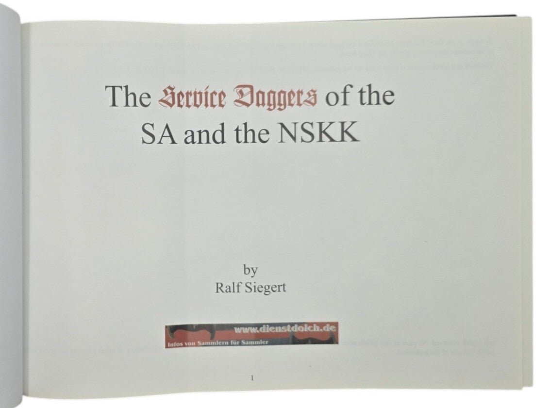 Original English Book – The Service Daggers of the S.A. and the N.S.K.K., Ralf Siegert (2009) — image 2