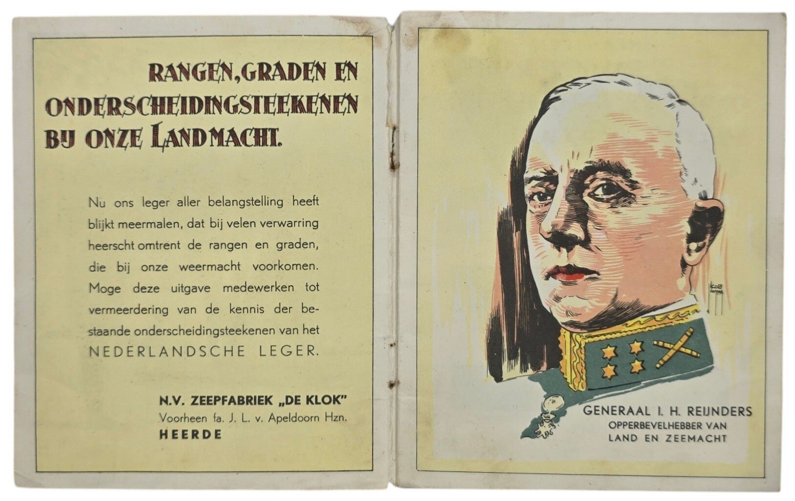 Original WW2 Dutch Brochure - Dutch Army 'Welke rang bekleeden zij?'' N.V. Zeepfabriek De Klok, Heerde (1940) — image 2