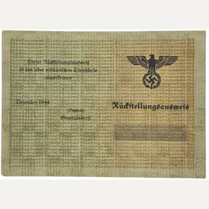 Original WW2 Dutch Document - Unused Rückstellungsausweis (1944)
