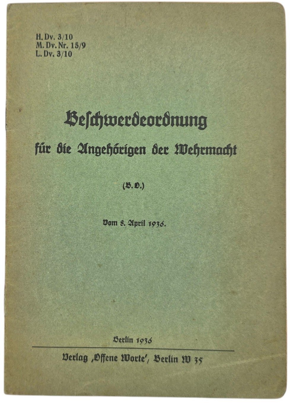 Original WW2 German Brochure - Beschwerdeordnung für die Angehörigen der Wehrmacht (1936) — image 2