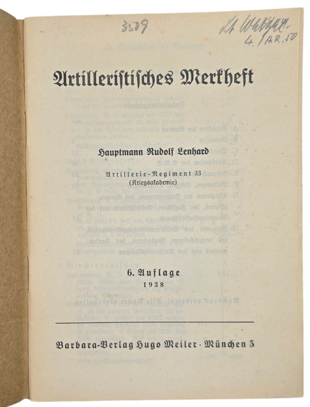 Original WW2 German Brochure - Artilleristisches Merkheft, Rudolf Lenhard (1938) — image 3