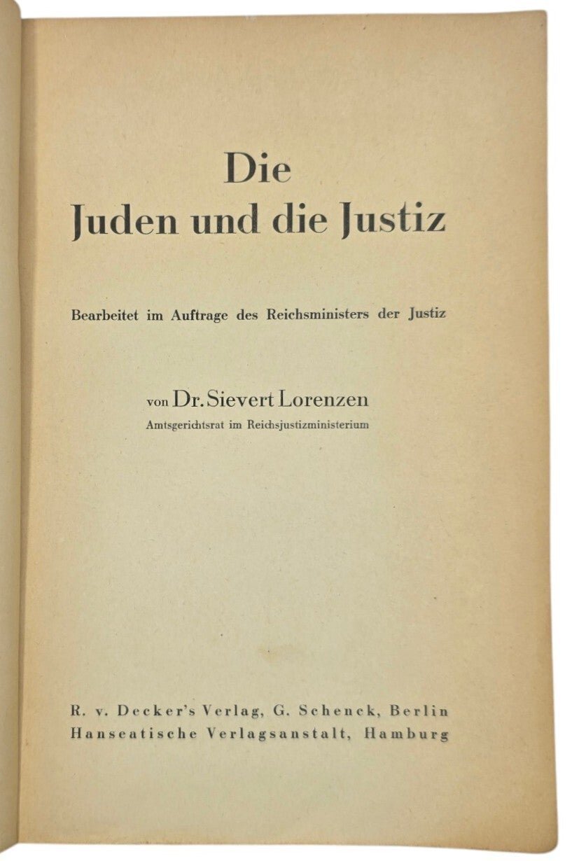 Original WW2 German Antisemitic Book - Die Juden und die Justiz, Dr. Sievert Lorenzen (1942) — image 2