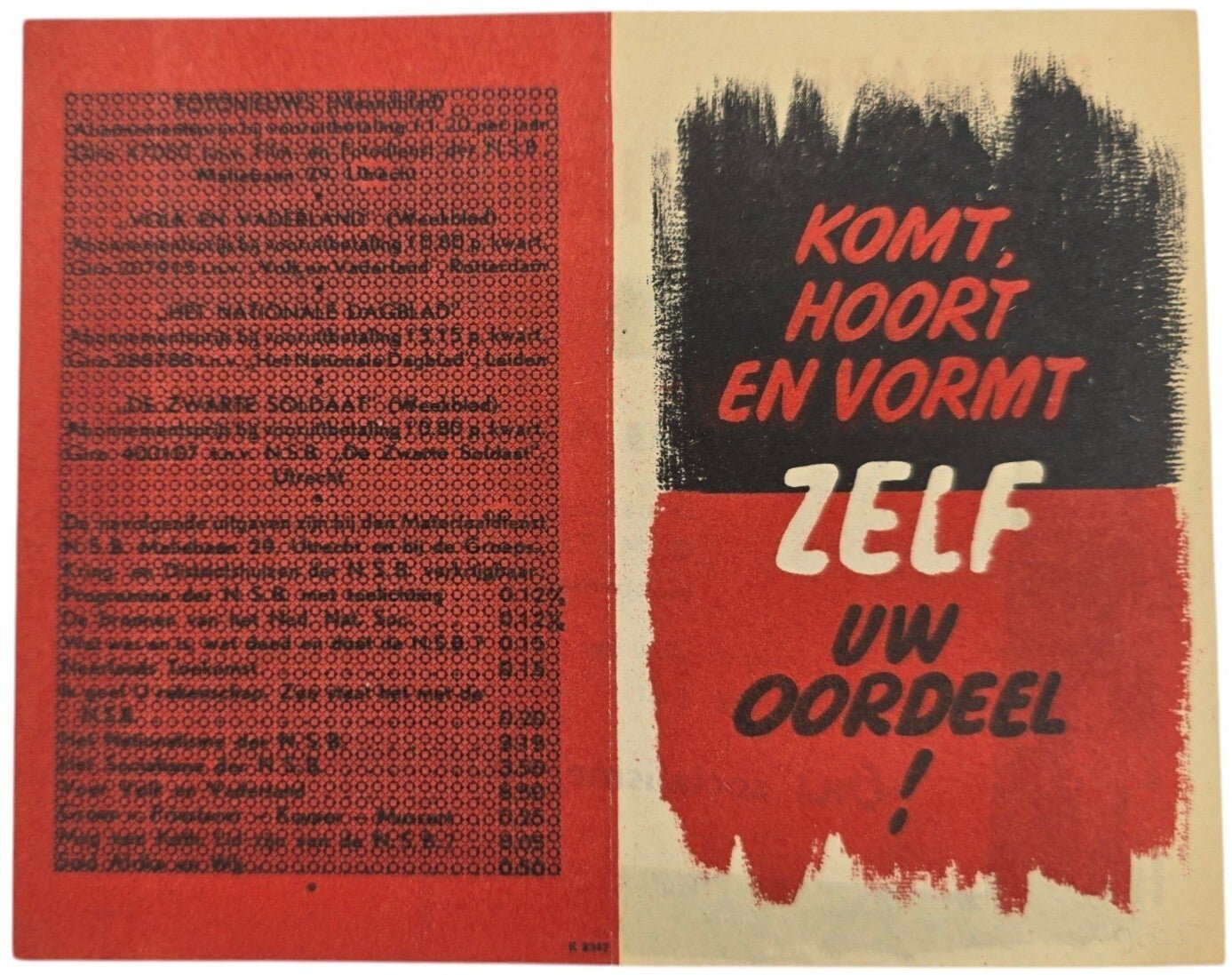 Original WW2 Dutch NSB Collaboration Flyer - Public meeting ''Strijd om Amsterdam'', C. M. Thoen, Amsterdam (1944) — image 2