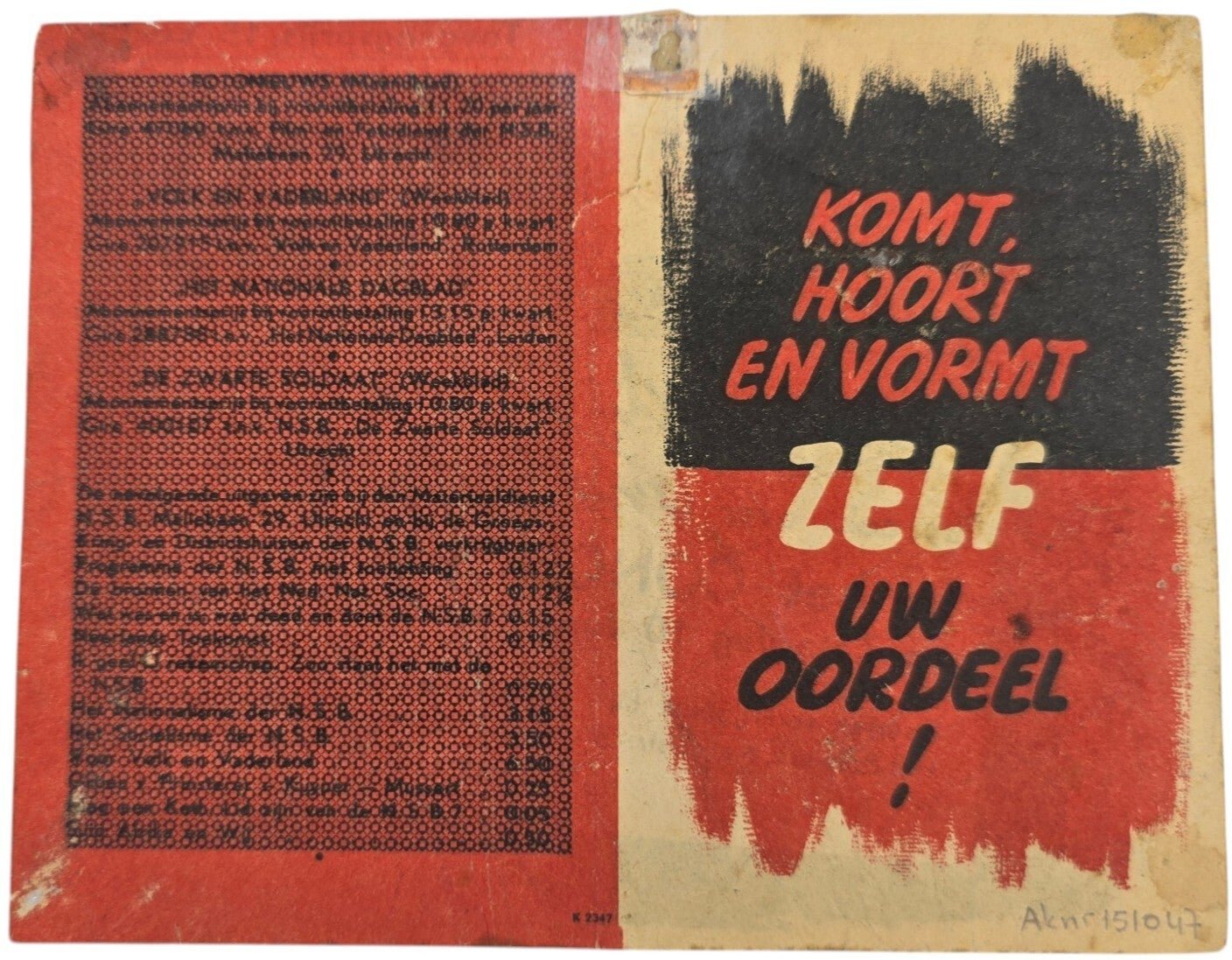 Original WW2 Dutch NSB Collaboration Flyer - Public meeting ''Ons socialisme'', Anton Mussert, Amsterdam (1941) — image 2