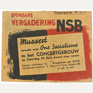 Original WW2 Dutch NSB Collaboration Flyer - Public meeting ''Ons …