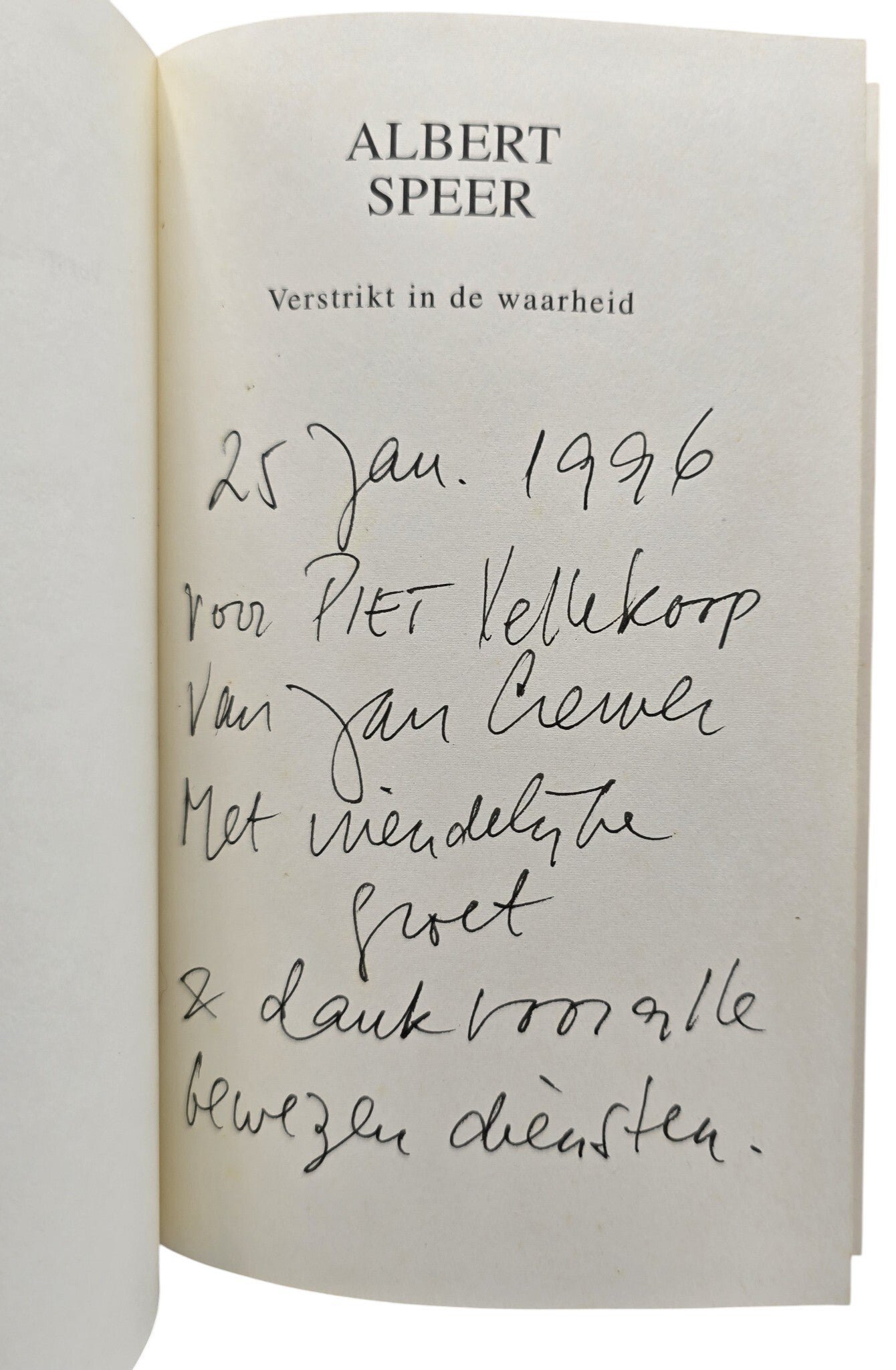 Original Dutch Book – Albert Speer: Verstrikt in de waarheid, Gitta Sereny, SIGNED Jan Cremer (1996) — image 2