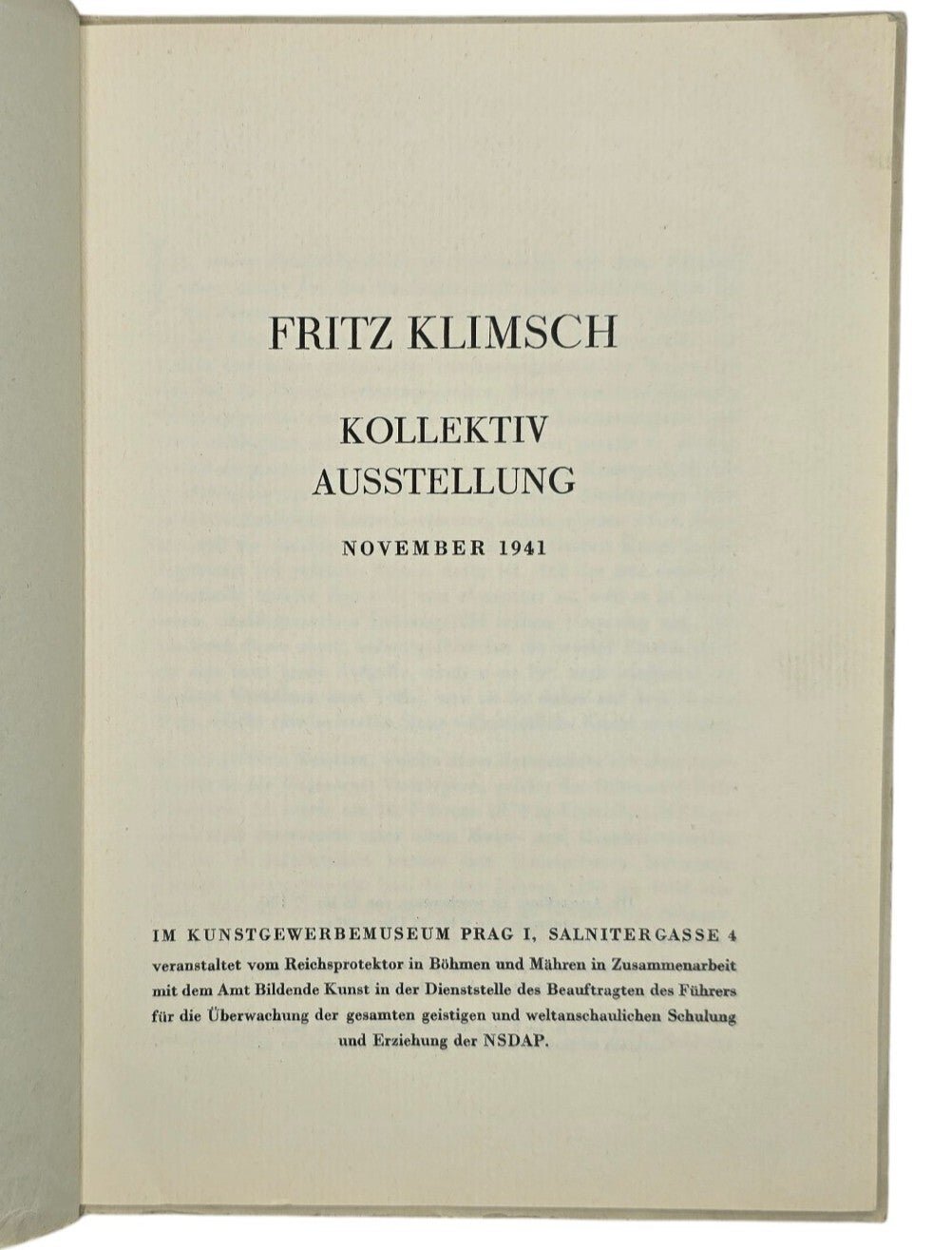 Original WW2 German Brochure - Fritz Klimsch Kollektiv Ausstellung November, Robert Scholz, Prague (1941) — image 2