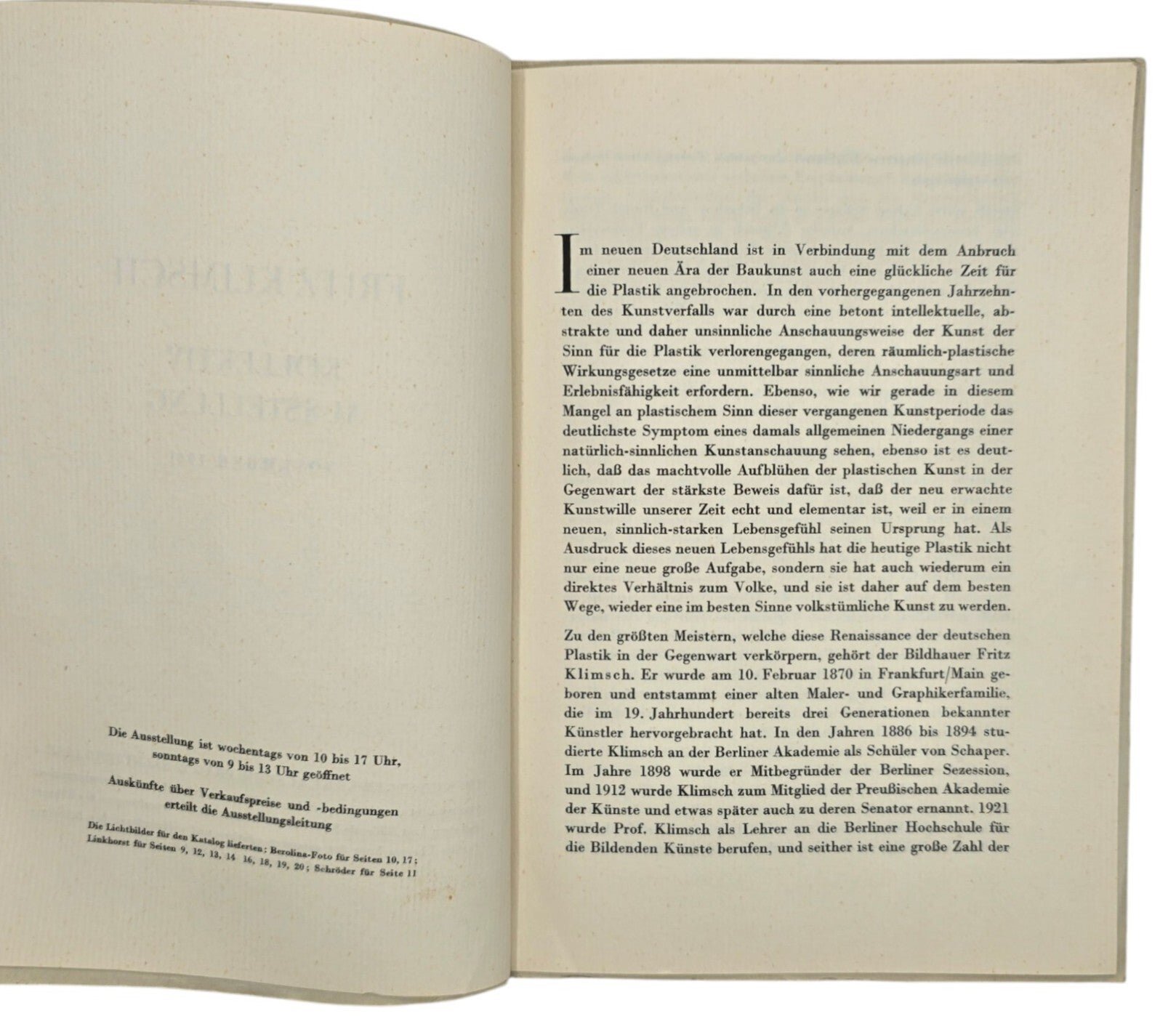 Original WW2 German Brochure - Fritz Klimsch Kollektiv Ausstellung November, Robert Scholz, Prague (1941) — image 3