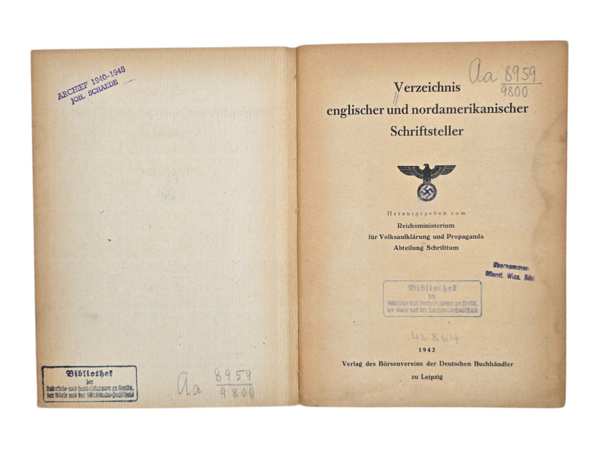 Original WW2 German Book - Verzeichnis englischer und nordamerikanischer Schriftsteller (1942) — image 2