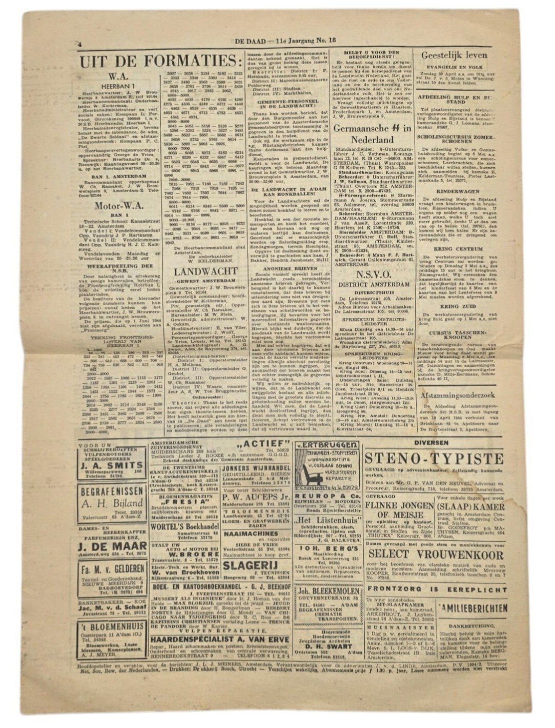 Original WW2 Dutch Collaboration NSB Newspaper - De Daad Amsterdam 11th year No. 18 (1944) — image 3