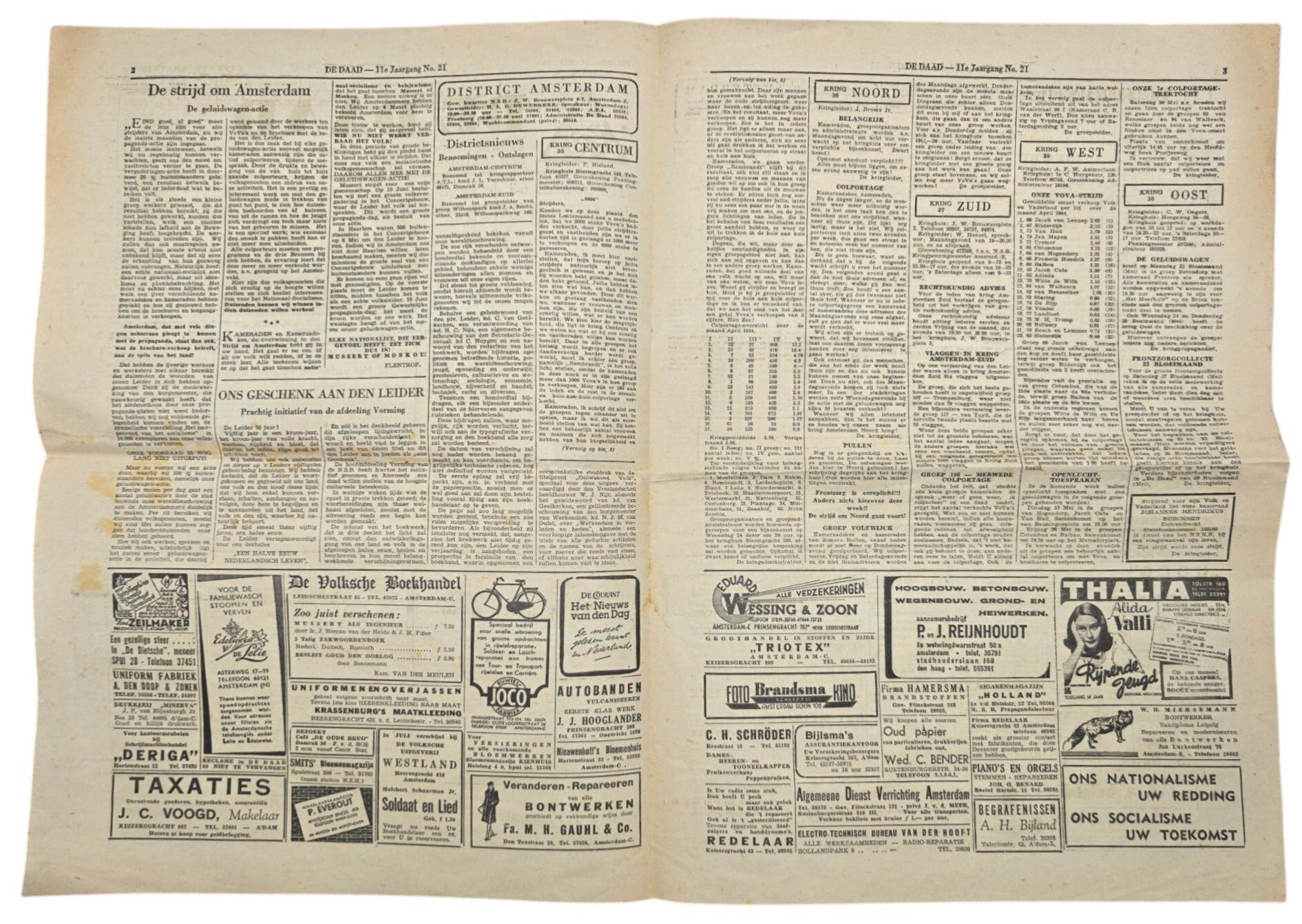 Original WW2 Dutch Collaboration NSB Newspaper - De Daad Amsterdam 11th year No. 21 (1944) — image 2