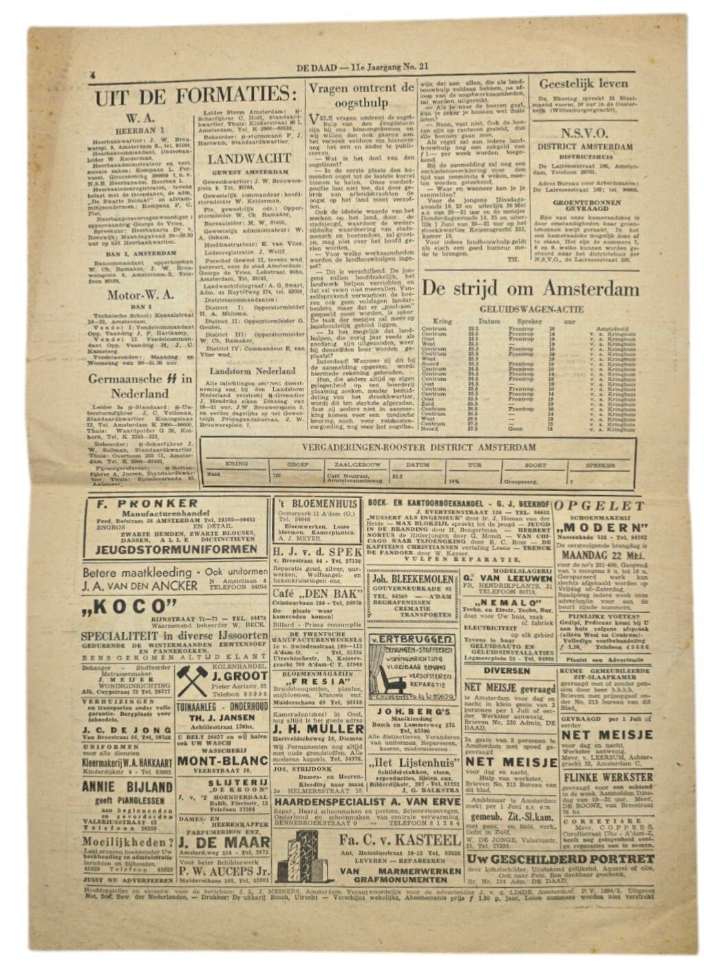 Original WW2 Dutch Collaboration NSB Newspaper - De Daad Amsterdam 11th year No. 21 (1944) — image 3